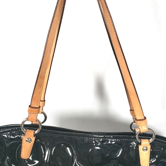 Coach Black Tote Patent Leather Turn Lock Blue - Picture 7 of 14